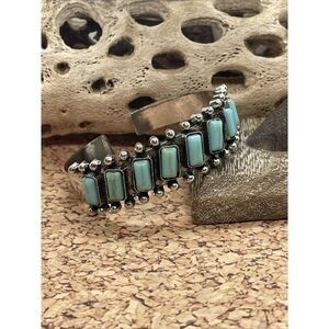 BLUE TURQUOISE SILVER  WESTERN SOUTHWEST BRACELET Ranch Wear Chunky Cuff Cowgirl